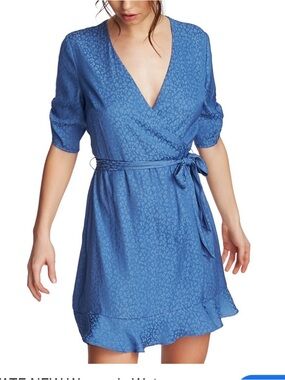 1 STATE NEW Women's Waterscape Animal Print Tie-waist Faux Wrap Dress Sz 12 NWOT